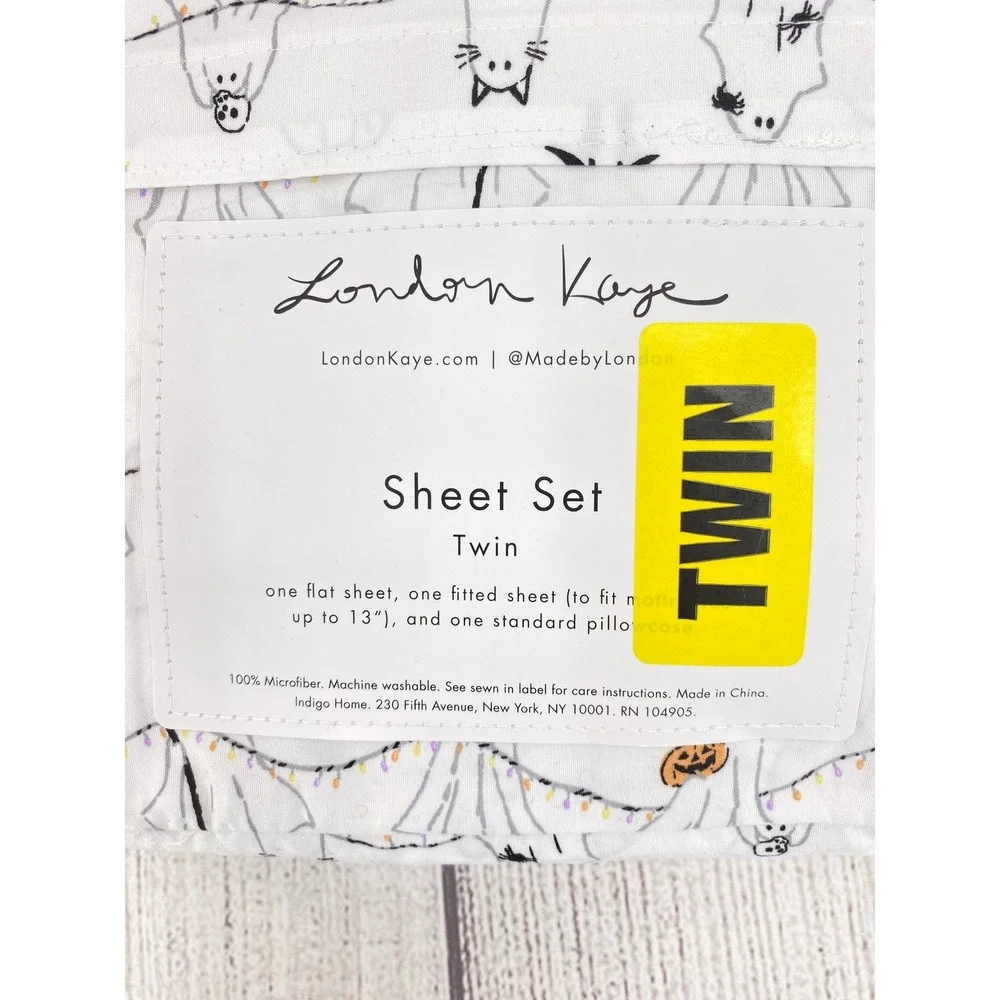 London Kaye Ghost Sheet Set Twin White Halloween Microfiber Halloween Witch